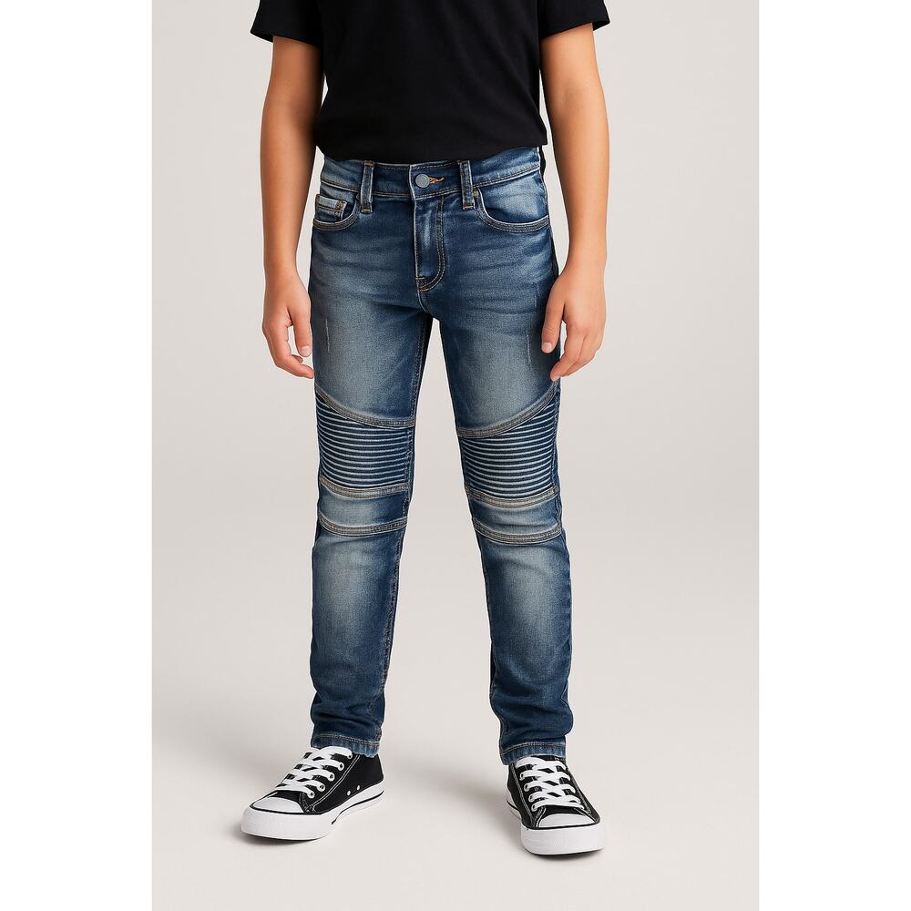 X-Ray Jeans Boys Size 12 Biker Moto Distressed Slim Fit Denim Pants – Blue Wash